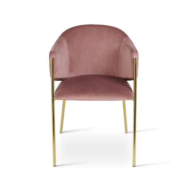 Composición con 4 sillas Dalila alrededor de mesa redonda, ideal para espacios abiertos y comedores elegantes
