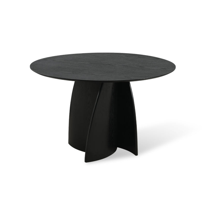 Mesa redonda OFCASA Gemma (120 cm) en negro brillante, con tablero antiarañazos de MDF y base de pedestal estable - perfecta para cocinas abiertas.