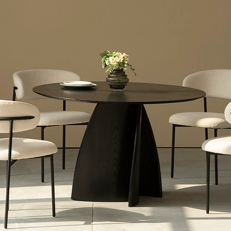 Mesa redonda OFCASA Gemma (120 cm) en negro brillante, con tablero antiarañazos de MDF y base de pedestal estable - perfecta para cocinas abiertas.
