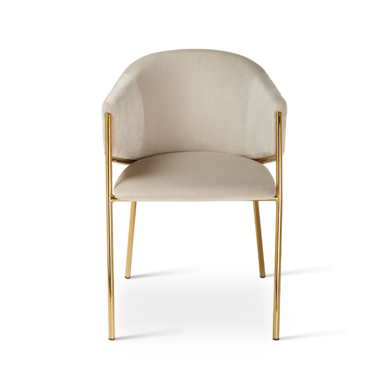 Patas en forma de diamante de la silla Dalila, en metal dorado pulido con protectores antideslizantes