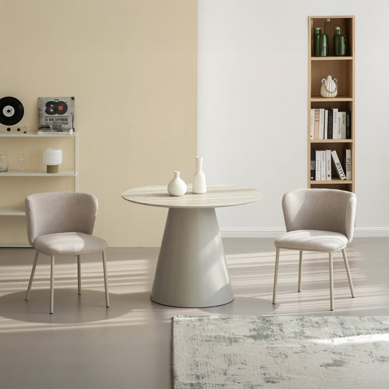 Mesa de Comedor Redonda Elowen y 4 Sillas de Comedor Karin [Conjunto de Comedor]