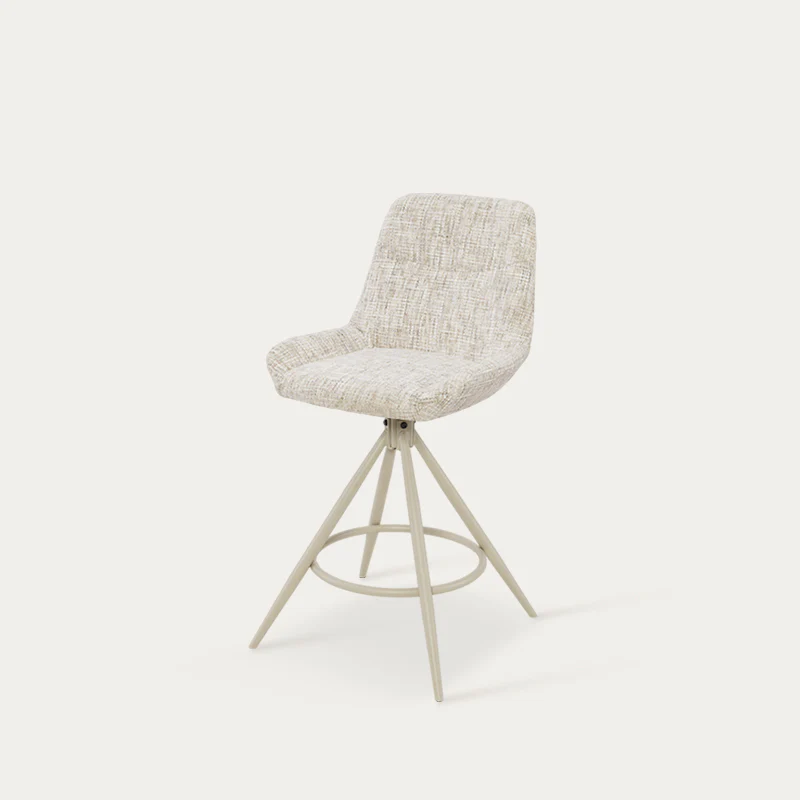 Taburete alto giratoria a 180° Farah con respaldo 67cm [Juego de 2] [Tejido efecto lino]