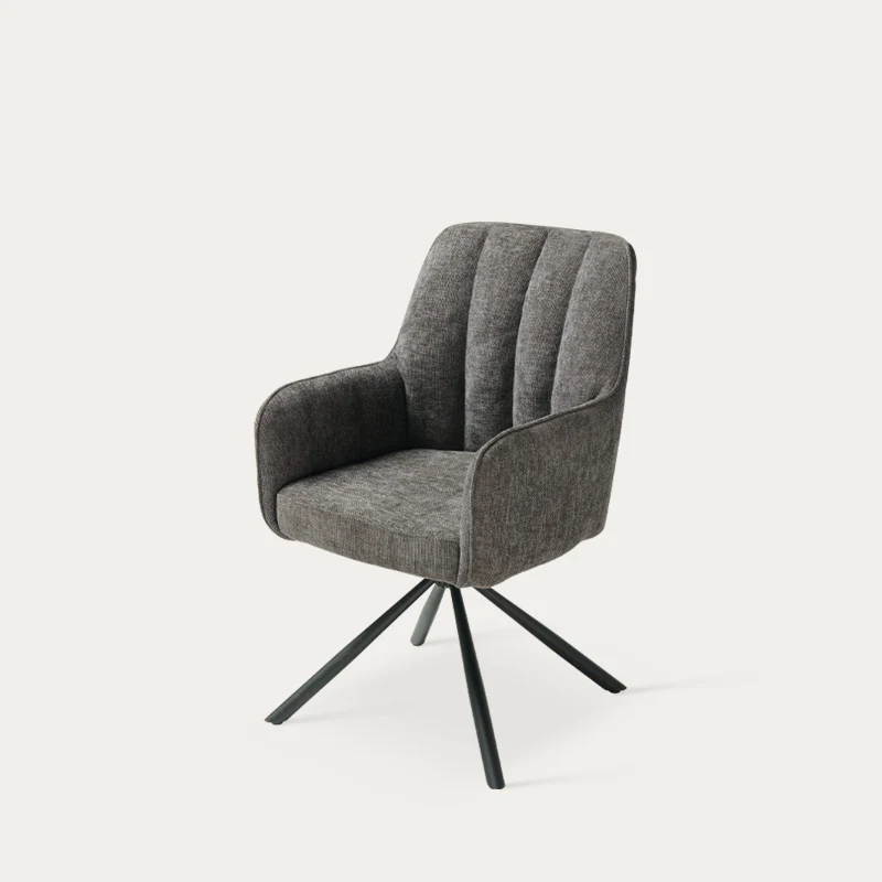 Silla de comedor con reposabrazos Ciara [Juego de 2] [Tejido efecto lino] [360 grados]
