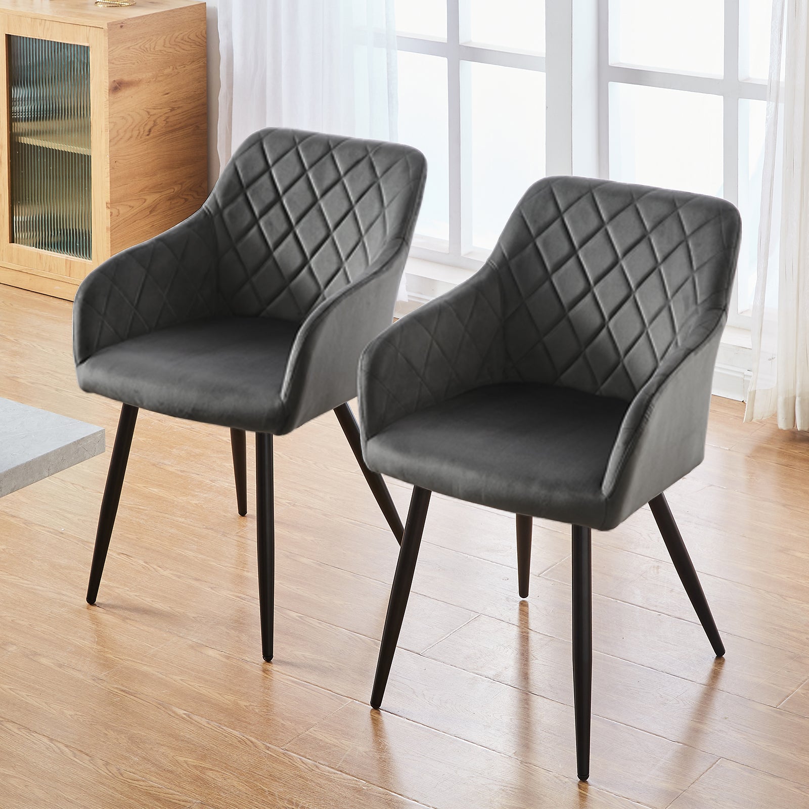 Sillón Frazer Sleek [Juego de 2] [Negro] [Terciopelo]