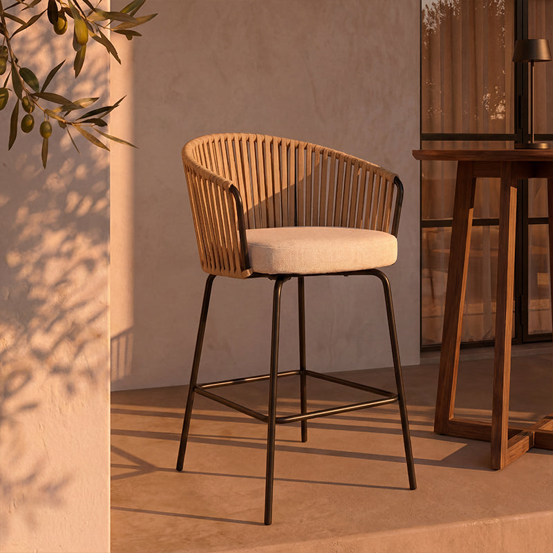 Taburete exterior Louisa en efecto lino con reposabrazos 65cm [Lote de 2]