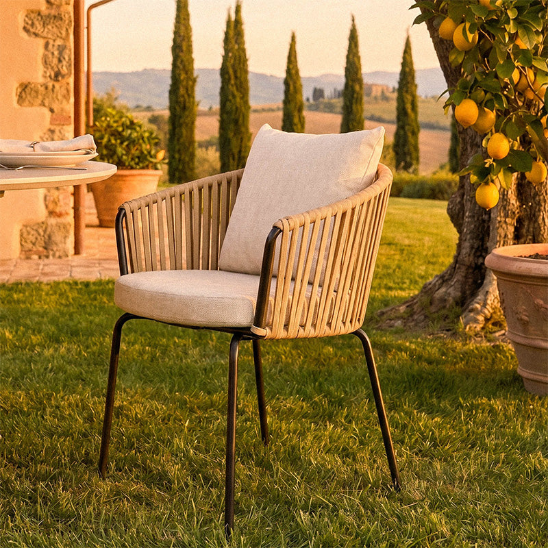 Silla de jardín con reposabrazos Louisa [Lote de 1] [Tejido efecto lino]