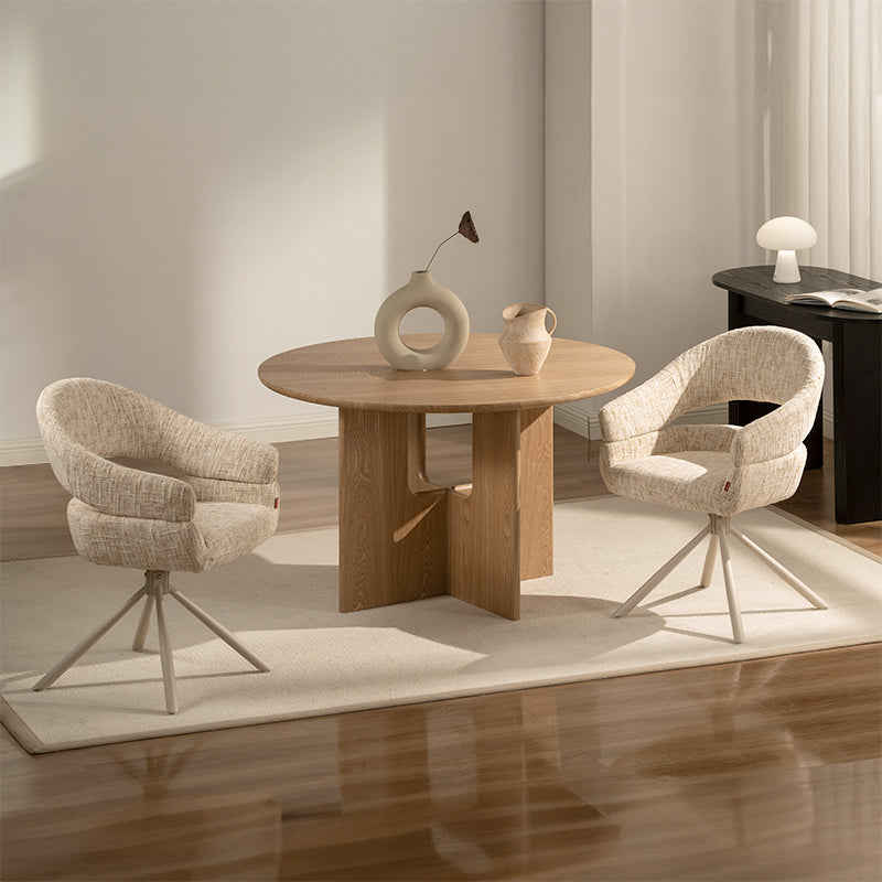 Silla de comedor con reposabrazos giratoria a 360° Briar [Juego de 1] [Tejido efecto lino]