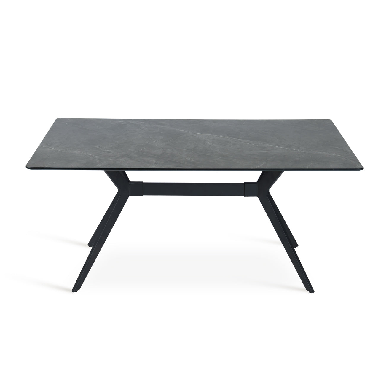 Mesa de comedor Laila en efecto mármol gris, 160 cm de largo, con patas en X negras - Ideal para 6 personas, estilo nórdico o industrial
