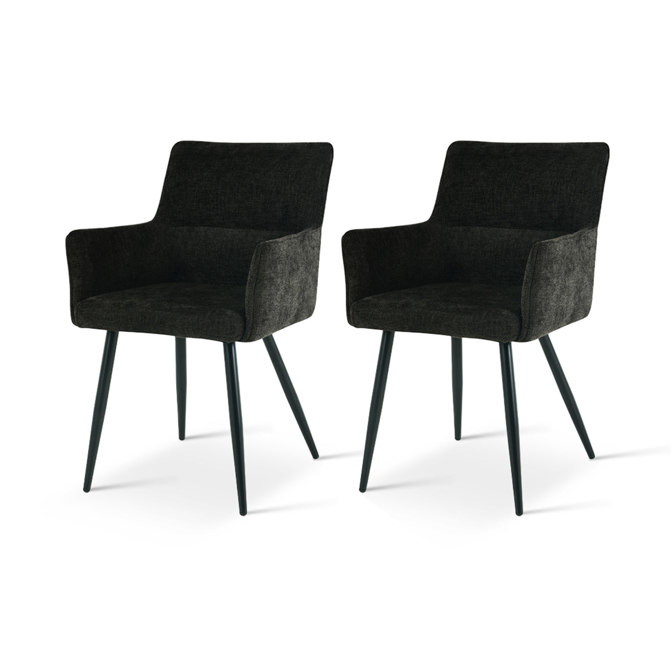 Sillón comedor en lino gris oscuro con patas de madera oscura, perfecto para estilos industrial o nórdico