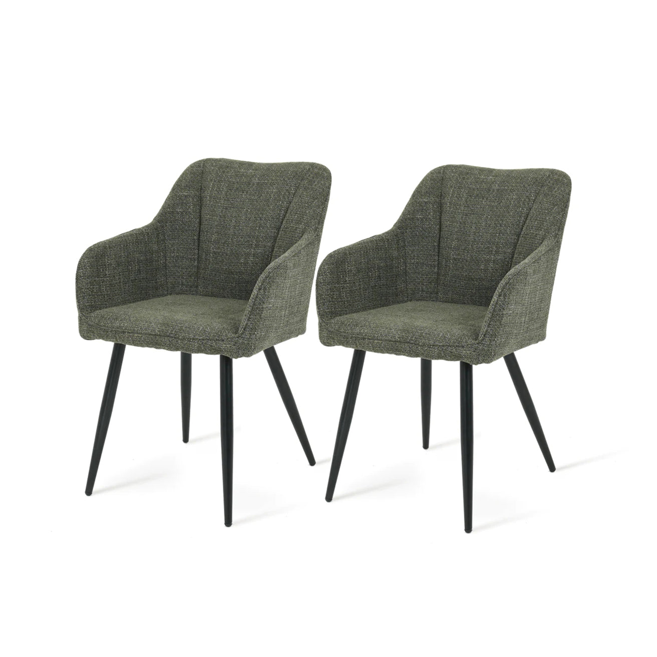 Sillón acolchado Sienna Garden de OFCASA con estructura metálica negra y cojines grises, perfecto para terrazas y comedores，Sillón de exterior Sienna en un patio moderno, muestra diseño ergonómico y tejido resistente a la intemperie