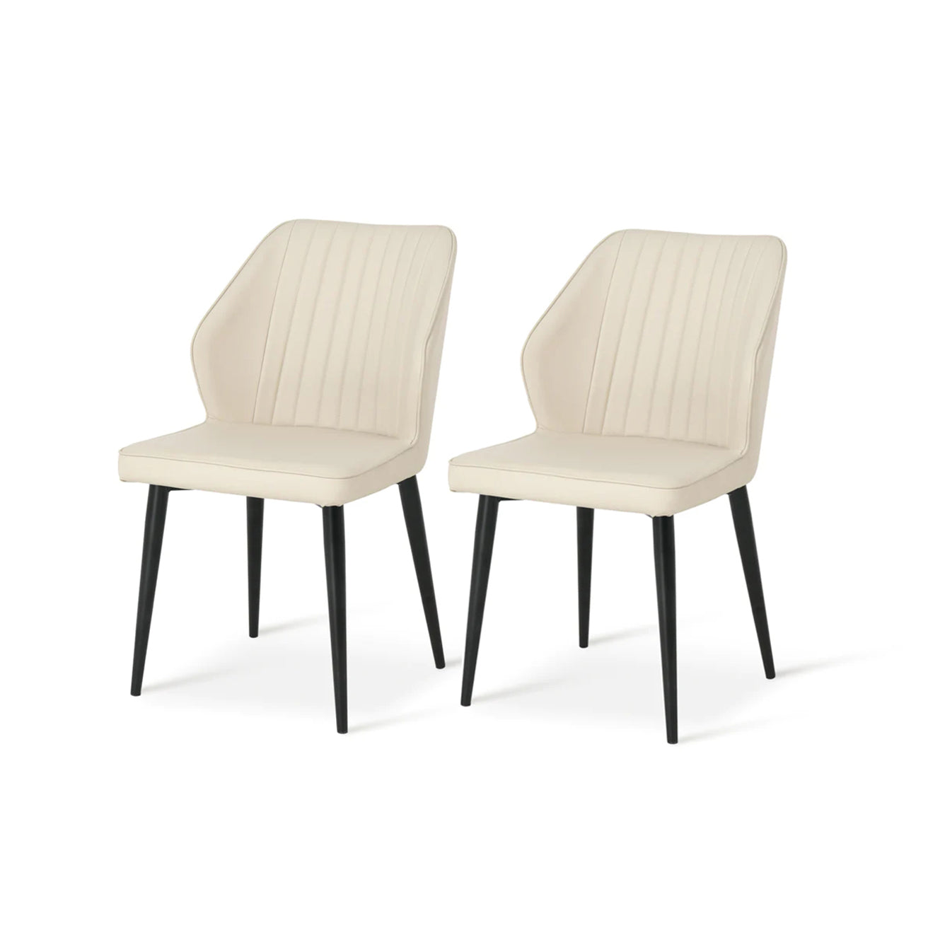 illa de comedor OFCASA Aleena en color beige, con respaldo alto acolchado y estructura en cuero PU liso. Diseño moderno y elegante para comedores contemporáneos.