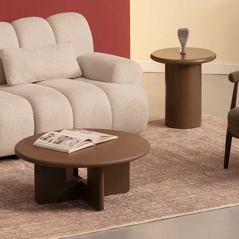 Conjunto de mesa auxiliar redonda Aine Orin [Marrón][Mate]
