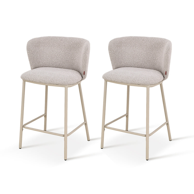 Taburete alto Karin en bucle y tejido efecto lino 65cm con respaldo [Juego de 2]