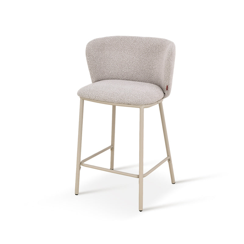 Taburete alto Karin en bucle y tejido efecto lino 65cm con respaldo [Juego de 2]