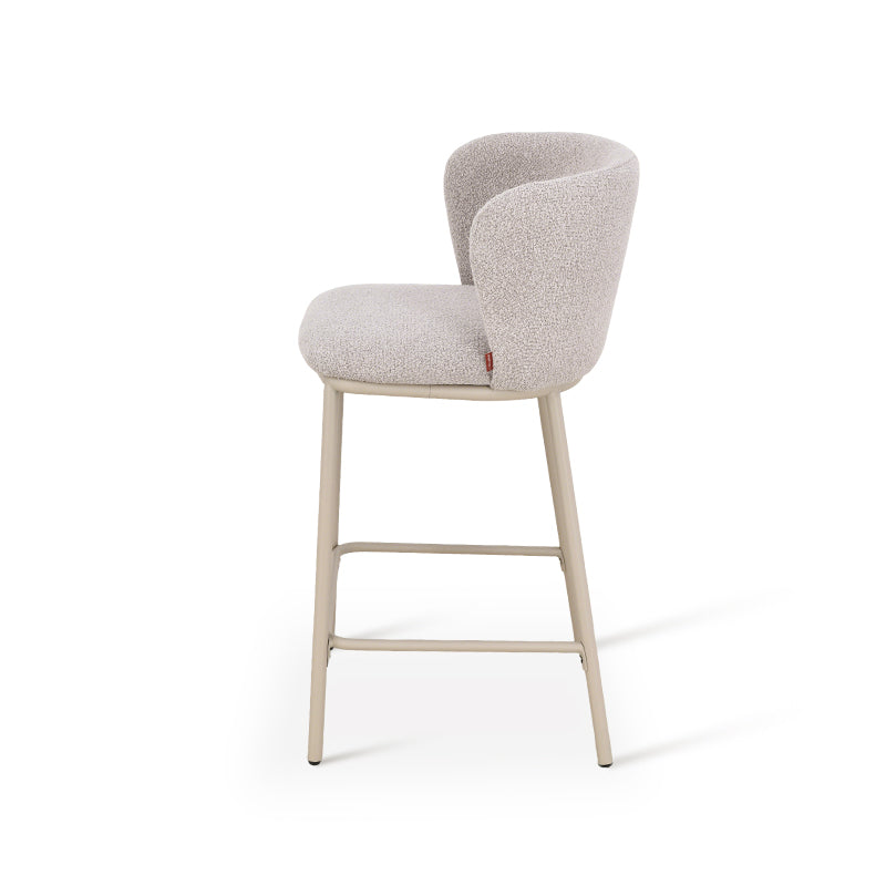 Taburete alto Karin en bucle y tejido efecto lino 65cm con respaldo [Juego de 2]
