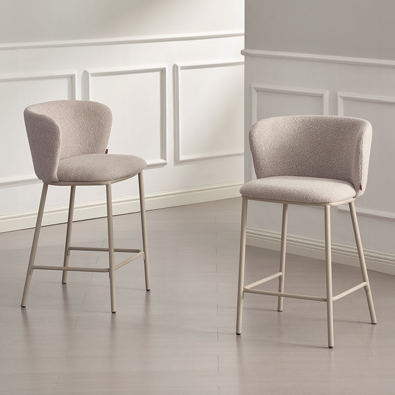 Taburete alto Karin en bucle y tejido efecto lino 65cm con respaldo [Juego de 2]